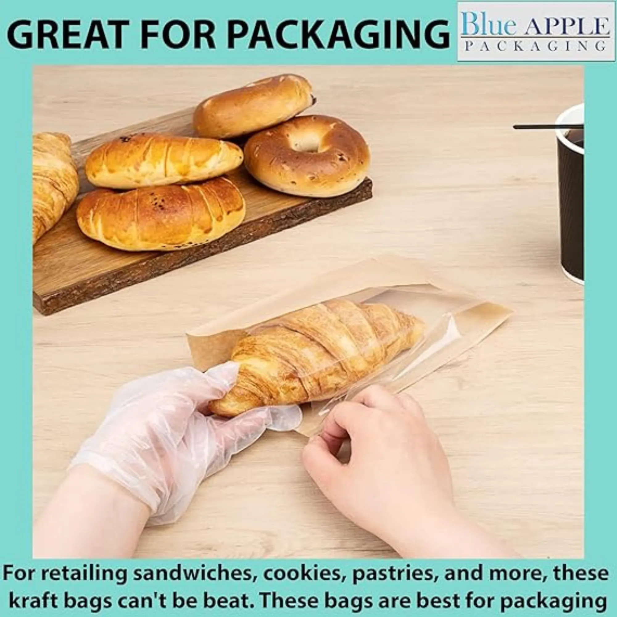 5.75X2.75X9.5 inches Paper Sandwich Bags 80 GSM Kraft w/OPP