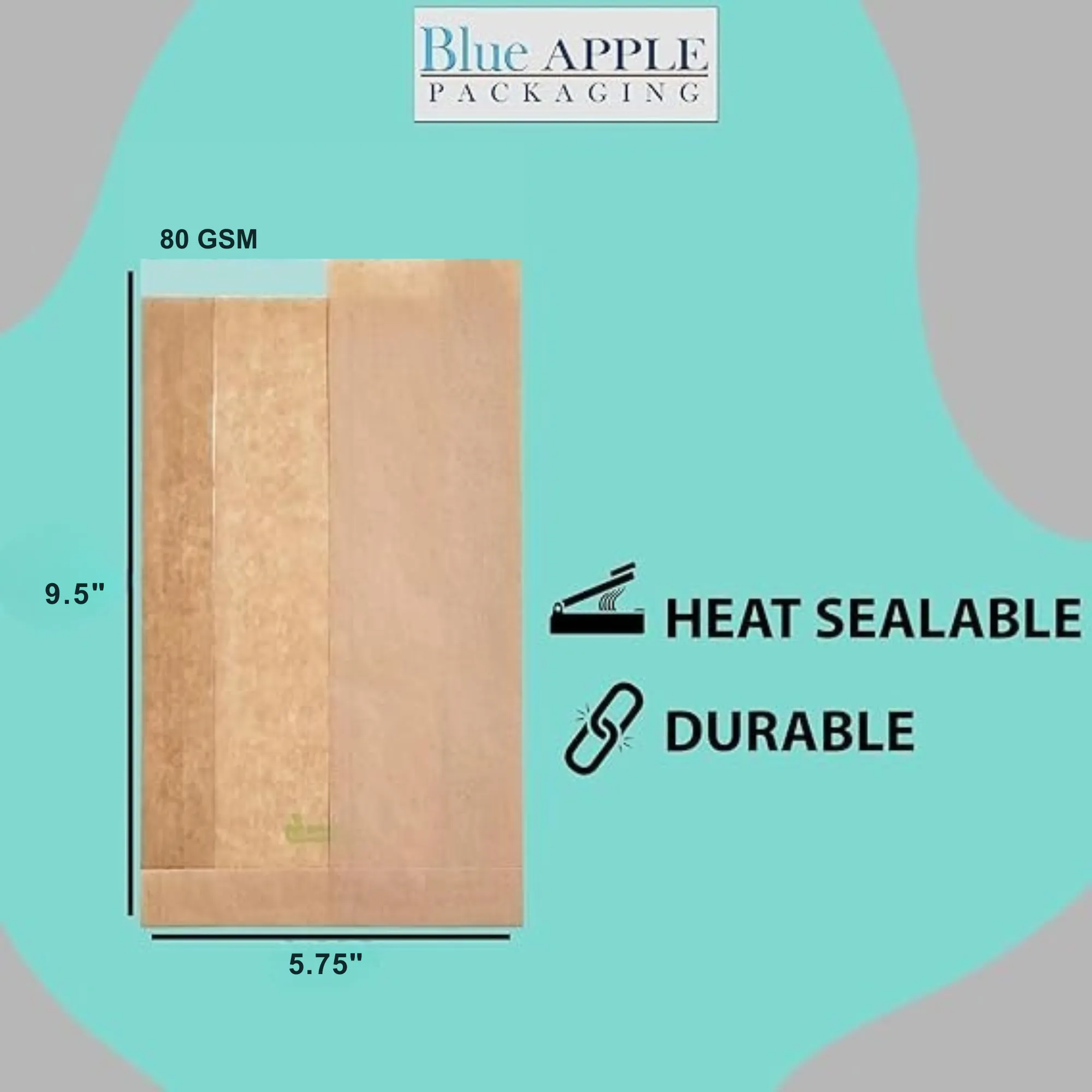 5.75X2.75X9.5 inches Paper Sandwich Bags 80 GSM Kraft w/OPP