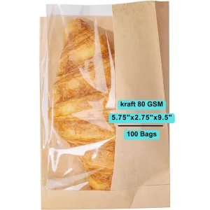 5.75X2.75X9.5 inches Paper Sandwich Bags 80 GSM Kraft w/OPP
