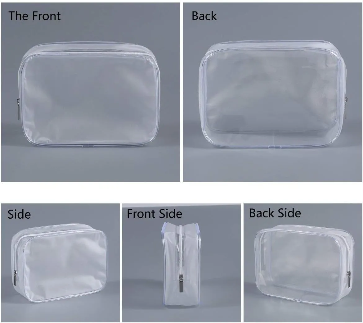 6 Pack Clear Toiletry Carry Pouch with Zipper Portable Plastic Waterproof Cosmetic Bag TSA Approved for Vacation Travel Bathroom and Organizing (White, Small)