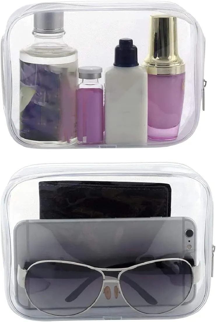 6 Pack Clear Toiletry Carry Pouch with Zipper Portable Plastic Waterproof Cosmetic Bag TSA Approved for Vacation Travel Bathroom and Organizing (White, Small)