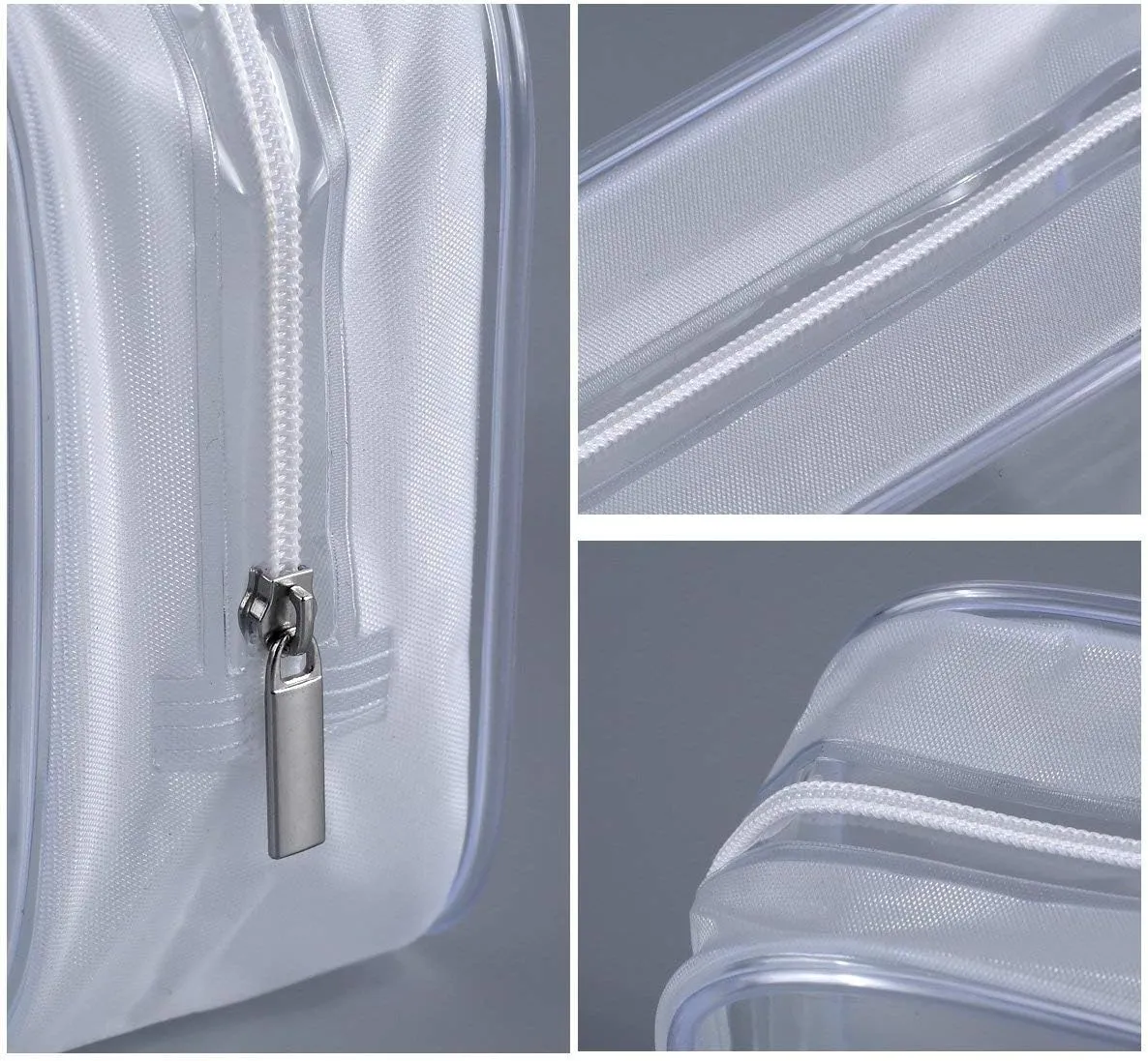 6 Pack Clear Toiletry Carry Pouch with Zipper Portable Plastic Waterproof Cosmetic Bag TSA Approved for Vacation Travel Bathroom and Organizing (White, Small)