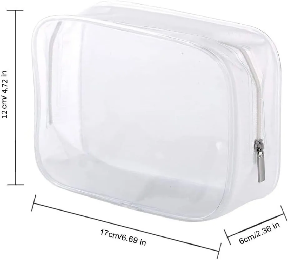 6 Pack Clear Toiletry Carry Pouch with Zipper Portable Plastic Waterproof Cosmetic Bag TSA Approved for Vacation Travel Bathroom and Organizing (White, Small)