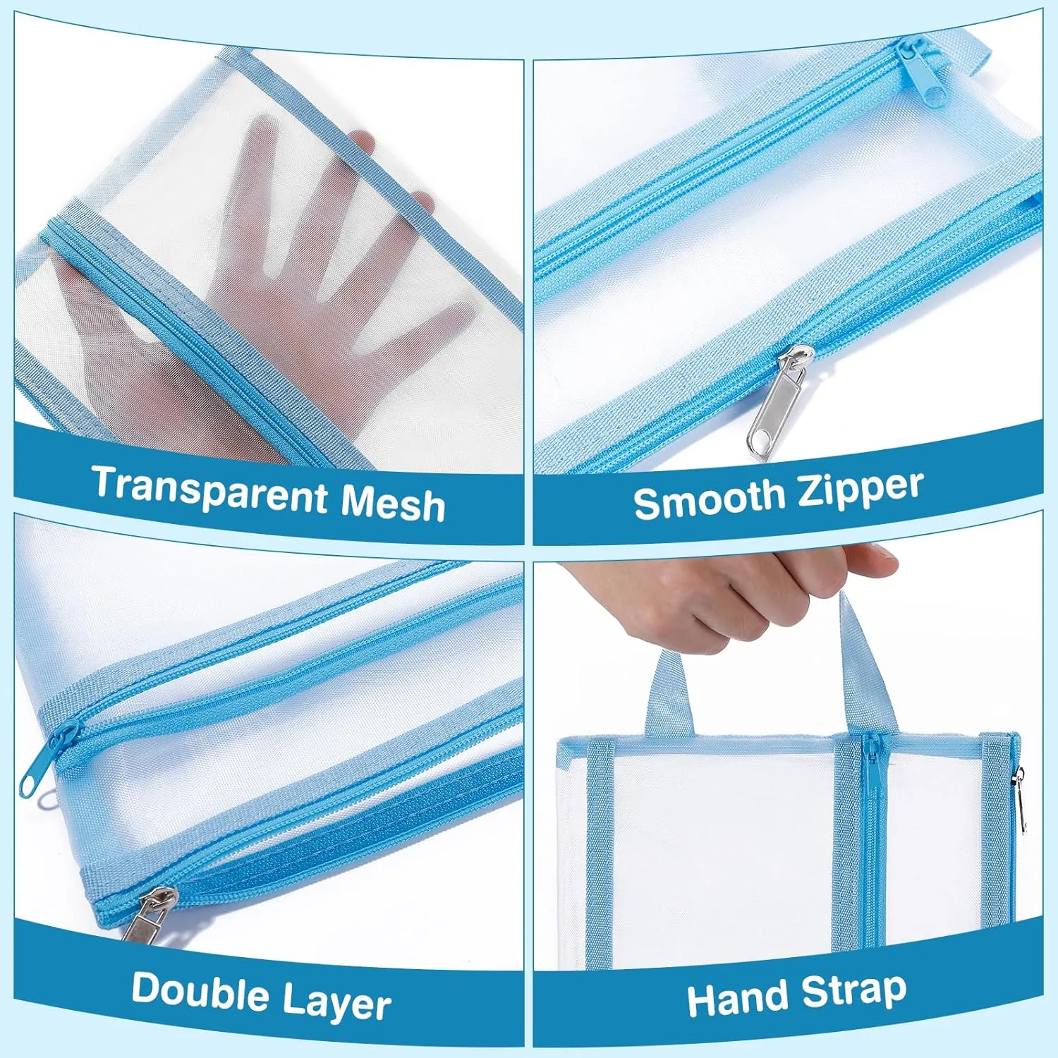 6 Pack Mesh Zipper Pouch Bags, Double Layer Nylon Pouch with Handle for Office Travel Organization (Orange, A4)