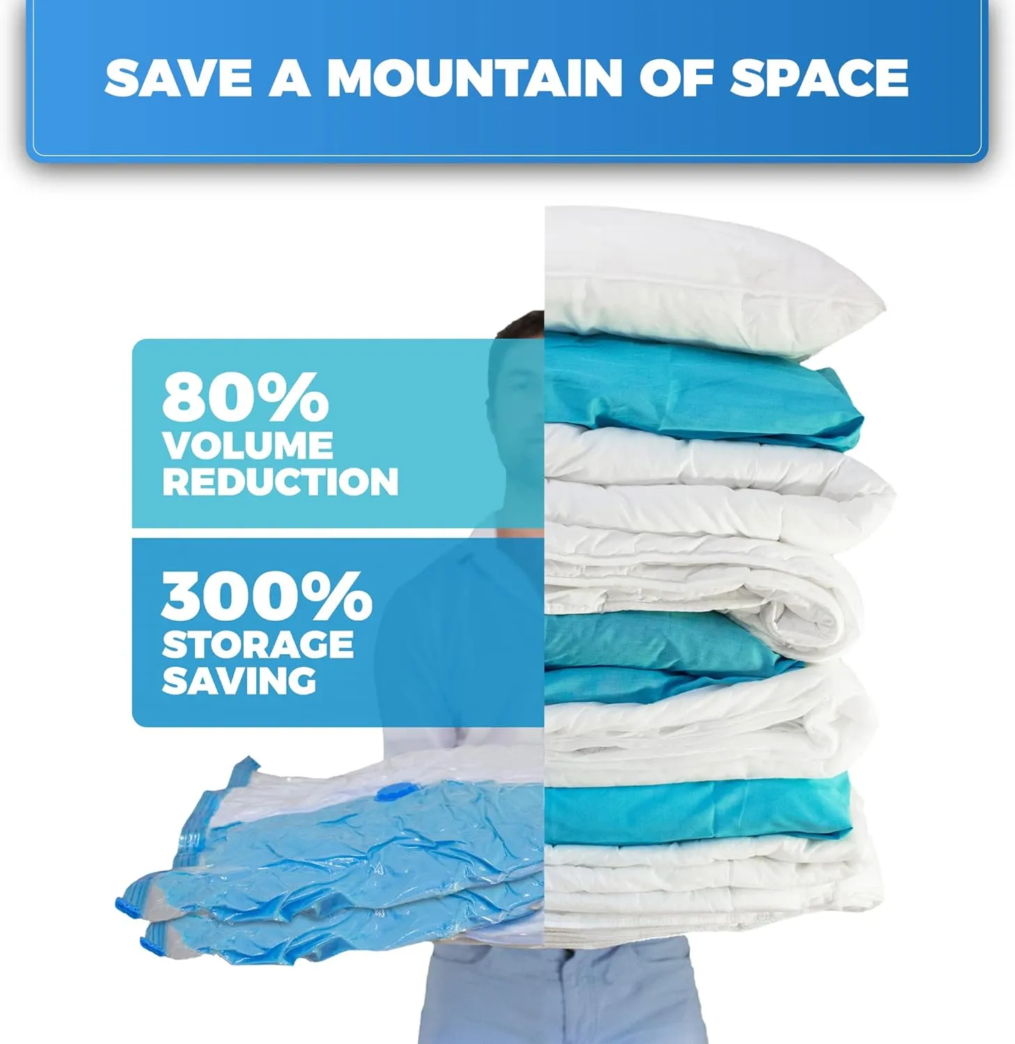6-Pack Variety - Vacuum Storage Bags for Clothes Storage, Large Comforters & Bedding - Vacuum Seal Bags for Blankets & Space Saving Clothing - 3x XXL (47x35in)   3x Jumbo (43x30in)