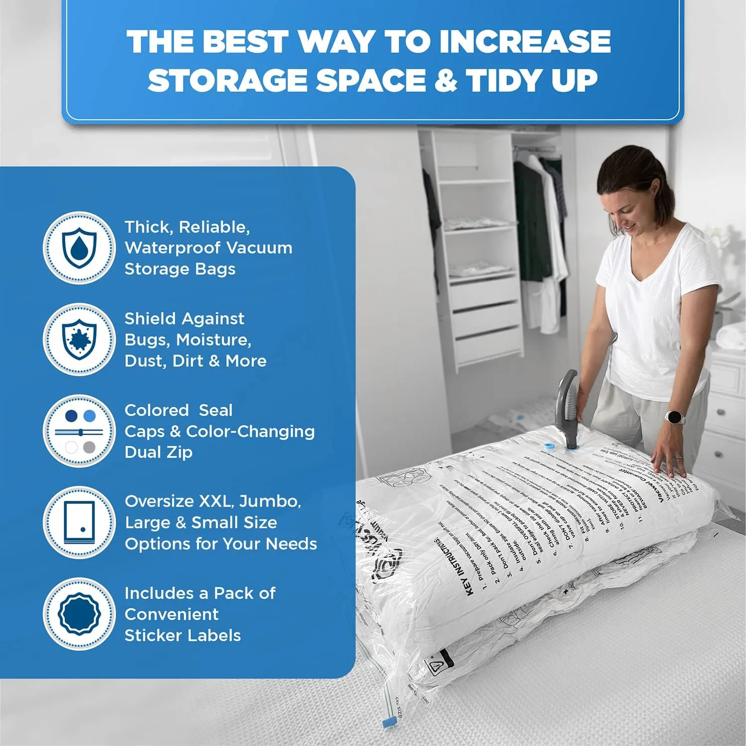 6-Pack Variety - Vacuum Storage Bags for Clothes Storage, Large Comforters & Bedding - Vacuum Seal Bags for Blankets & Space Saving Clothing - 3x XXL (47x35in)   3x Jumbo (43x30in)