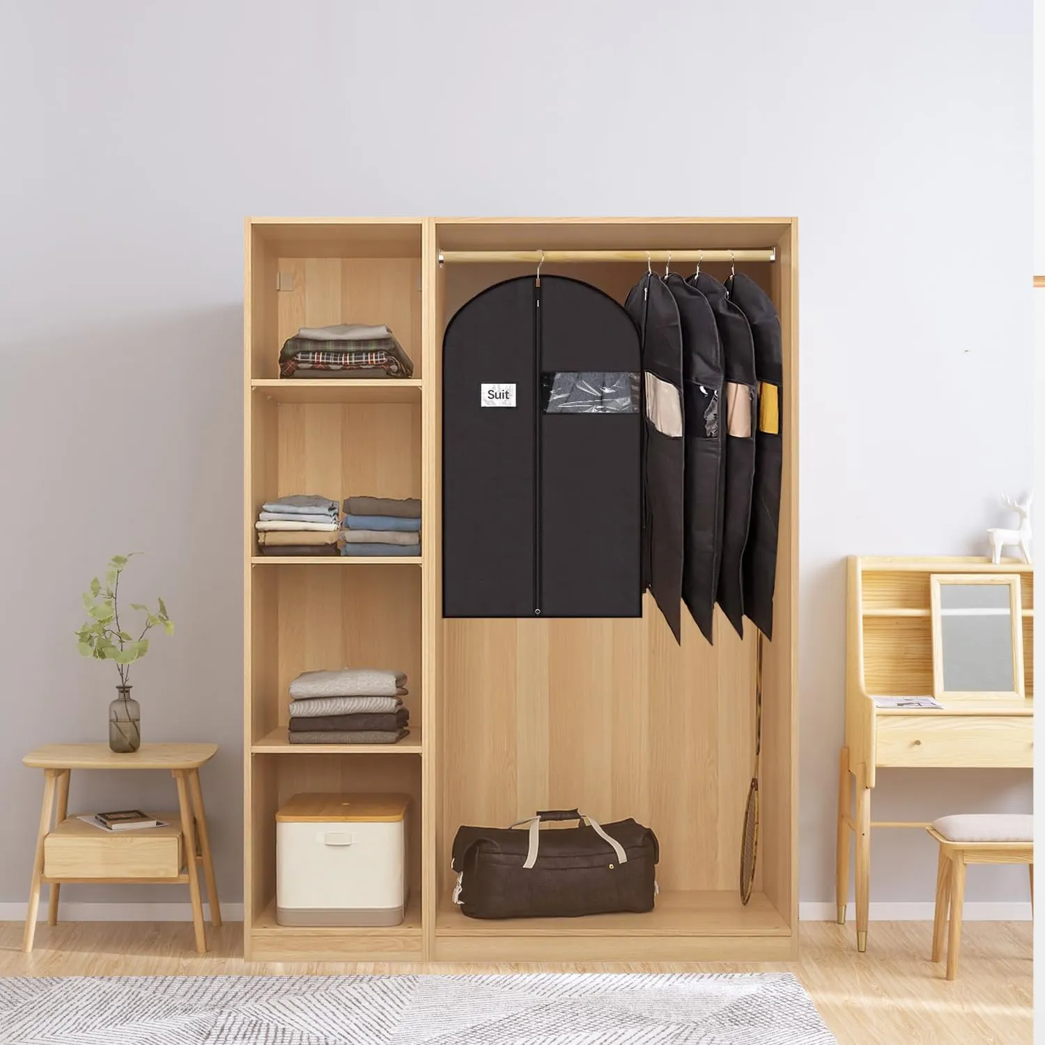 6 Packs Garment Bags, 40 Inches Suit Cover Bags for Travel and Storage, Non-woven Breathable Hanging Garment Bags for Closet Storage Suits, T-shirts, Jackets and Pants - Black
