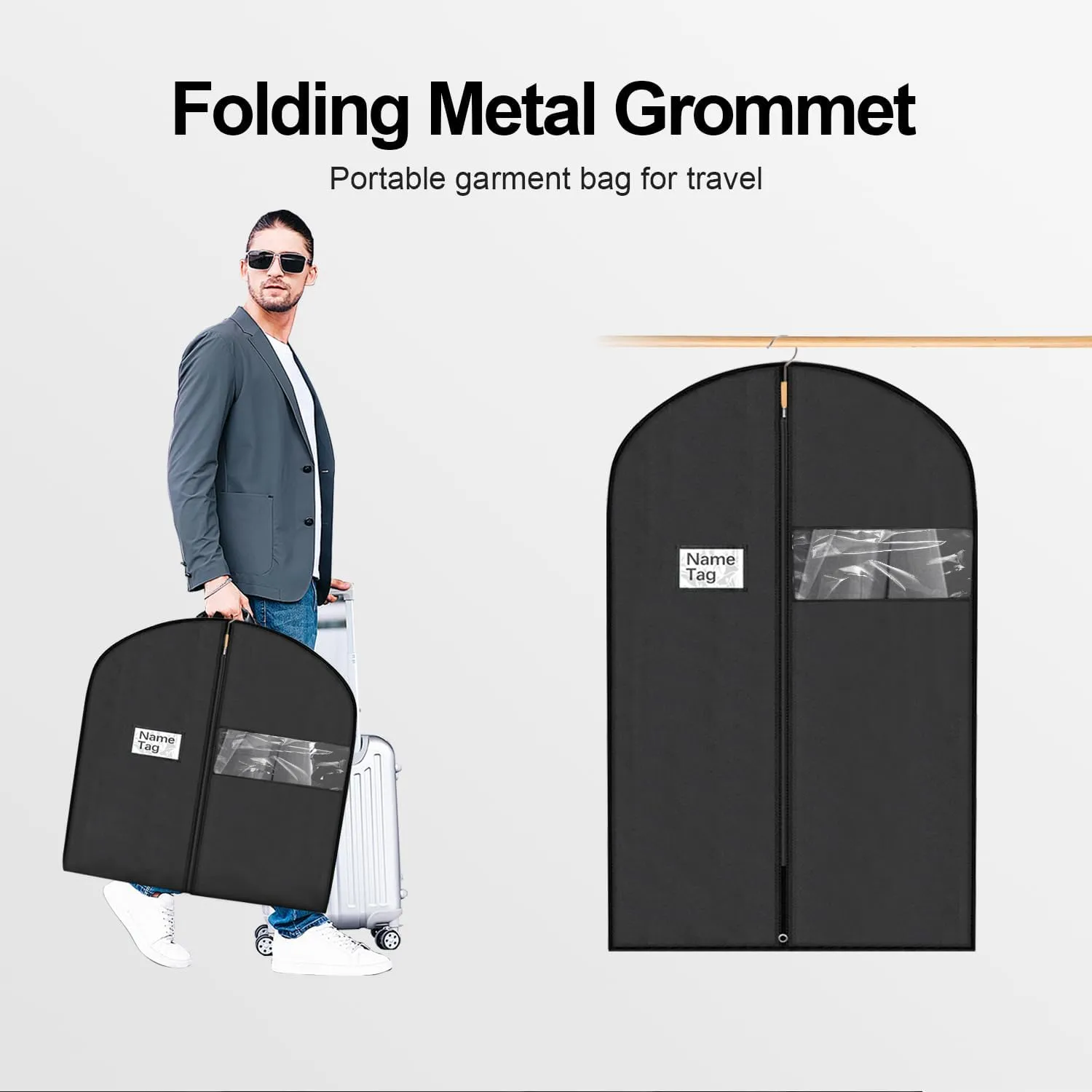 6 Packs Garment Bags, 40 Inches Suit Cover Bags for Travel and Storage, Non-woven Breathable Hanging Garment Bags for Closet Storage Suits, T-shirts, Jackets and Pants - Black
