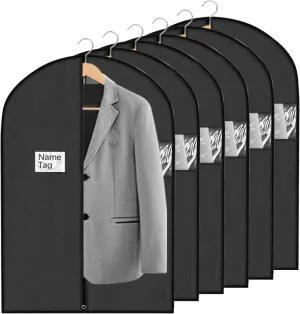 6 Packs Garment Bags, 40 Inches Suit Cover Bags for Travel and Storage, Non-woven Breathable Hanging Garment Bags for Closet Storage Suits, T-shirts, Jackets and Pants - Black