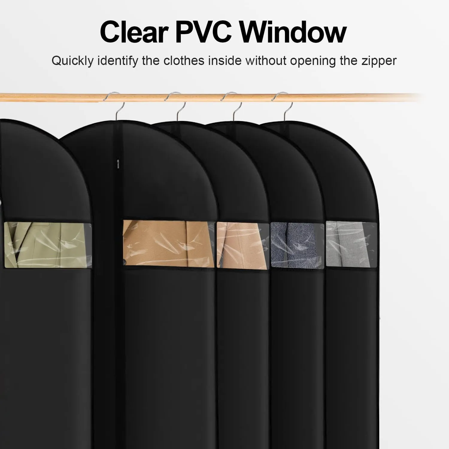 6 Packs Garment Bags, 40 Inches Suit Cover Bags for Travel and Storage, Non-woven Breathable Hanging Garment Bags for Closet Storage Suits, T-shirts, Jackets and Pants - Black