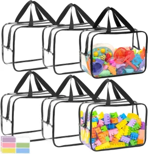 6 Packs Large Toy Storage Bags, Dual Zippers and Portable Handheld Design, Clear Waterproof Toy Organizer Bags with Labels, Board Game Storage for Building Blocks, Puzzle