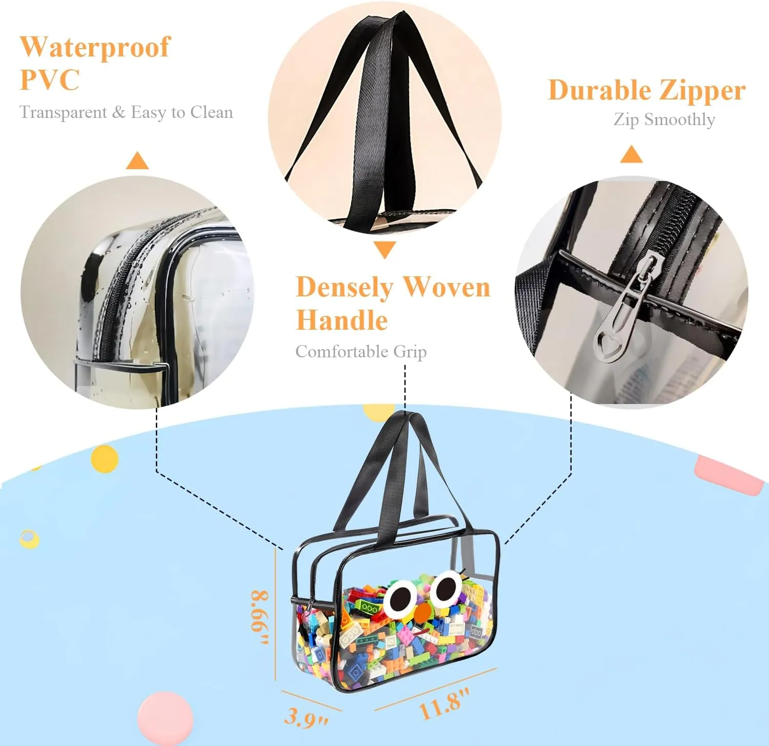 6 Packs Toy Storage Bag: Gordepy Cute Toy Organizer with Zipper, Waterproof PVC Travel Bags for Playroom Essentials, Building Blocks, Crafts