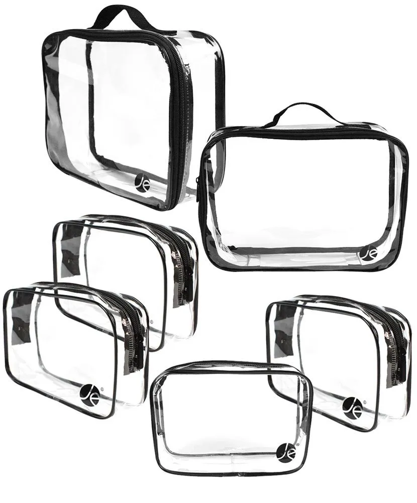 (6 PCS SET: 2 qty x Large Size, 4 qty x Small Size Clear PVC Cosmetic Makeup Organizer, Travel Toiletry Bag