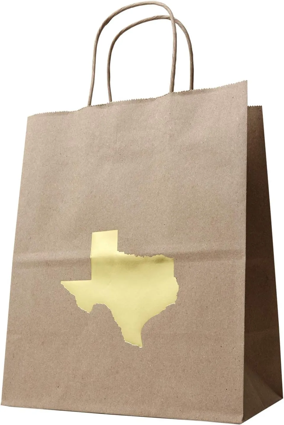 6 Texas Gift Bag with Gold Foil State of Texas Shape Kraft Gift Bag Cub Size 8 x 4 3/4 x 10 1/4 Inches