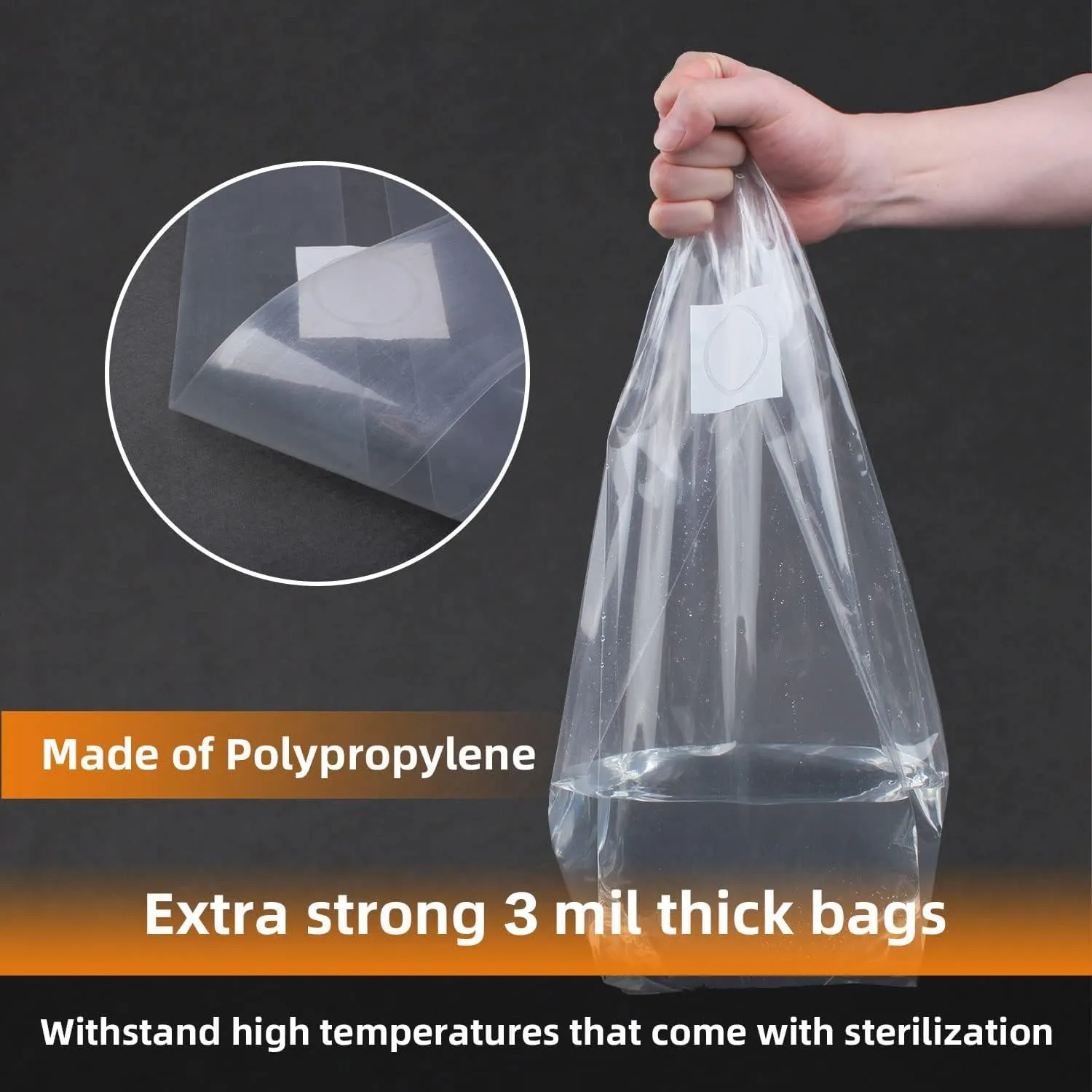 60 Pack Mushroom Grow Bags with Breathable 0.2 Micron Filter, Large Extra Thick 3 Mil Autoclavable Mushroom Spawn Bags