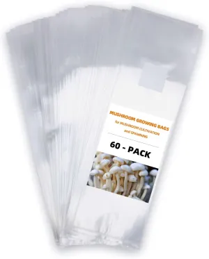 60 Pack Mushroom Grow Bags with Breathable 0.2 Micron Filter, Large Extra Thick 3 Mil Autoclavable Mushroom Spawn Bags