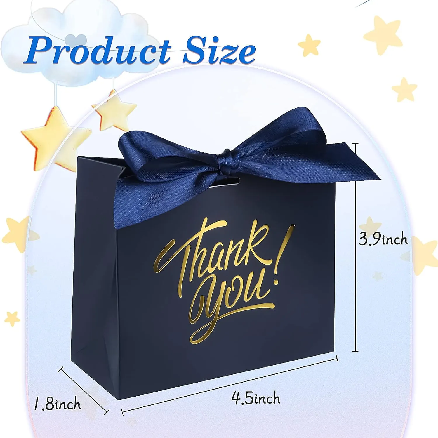 60 Pack Small Thank You Gift Bags, 4.5x1.8x3.9in Party Favor Bags Boxes with Bow Ribbon, Small Paper Gift Bags with Gold Foil Printed, Mini Candy Treat Bags for Birthday Wedding Party Holiday