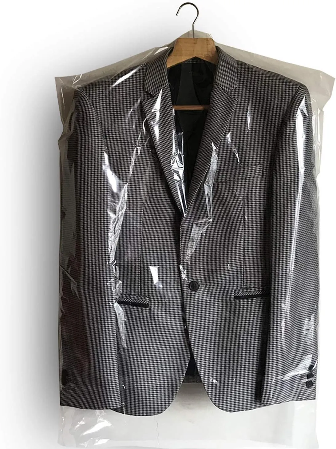 60 PCS Dry Cleaner Bags Plastic Clear 35.4 Inches Can be Hung Transparent Clothes Dust Cover