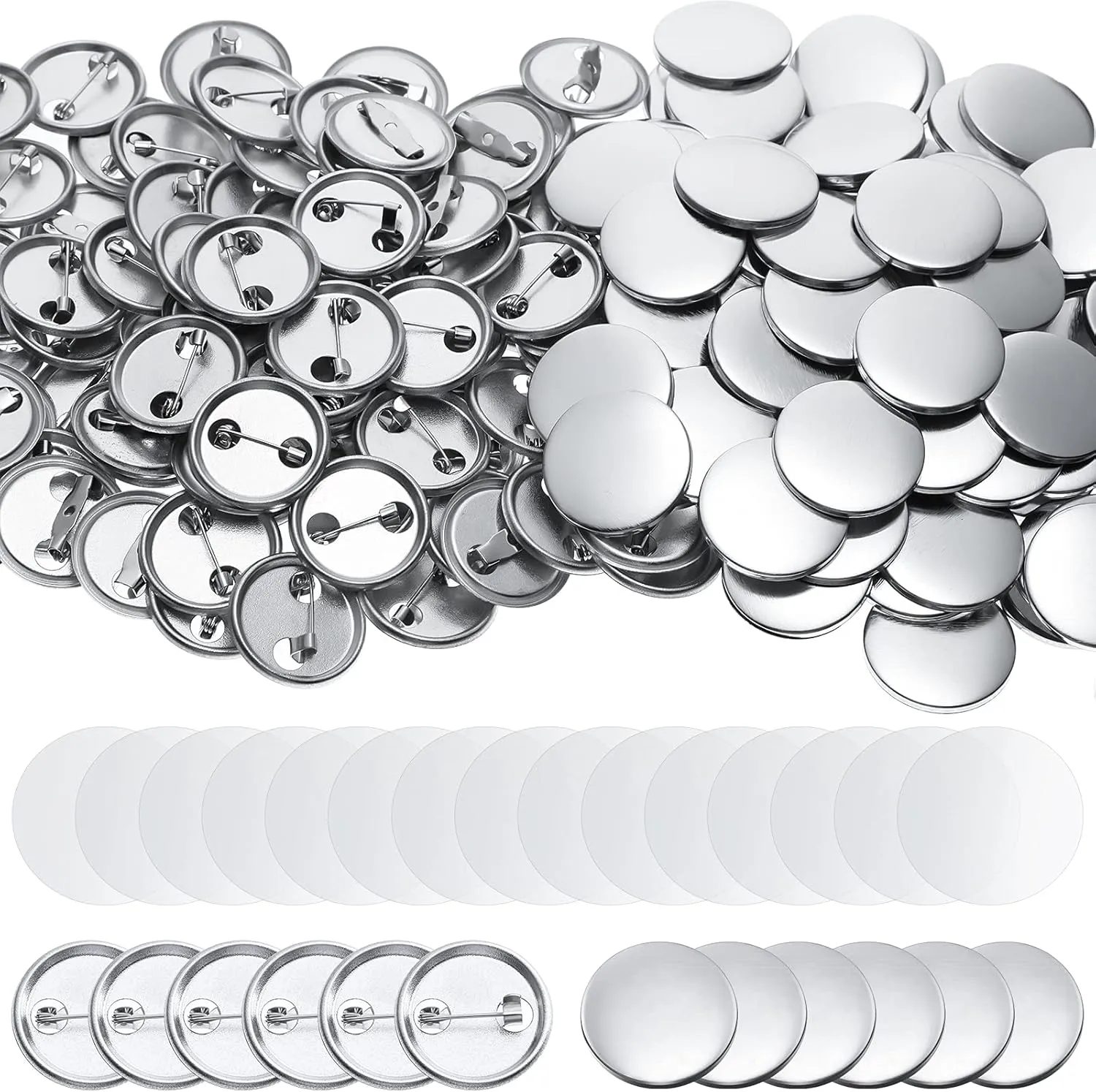 600 Pieces Blank Button Making Supplies Round Badge Parts Metal Pin Button Kit for Badge Make Machine, Including Metal Shells Back Cover and Clear Film(1 Inch)