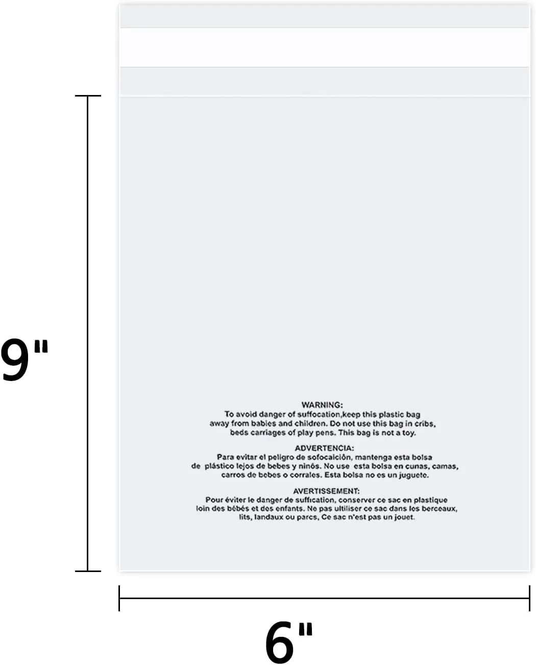 6" x 9" (200 Count) - Clear Poly Bags with Suffocation Warning Self Seal for Packaging, Shirts, Clothing & FBA - Permanent Adhesive