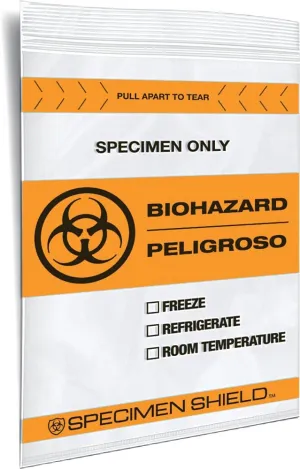 6" x 9" x 2 mil Clear Plastic Zip Top Specimen Bag with Paperwork Pouch, 2-Color Biohazard Symbol & Processing Checkboxes, Tear Line (Case of 1,000)