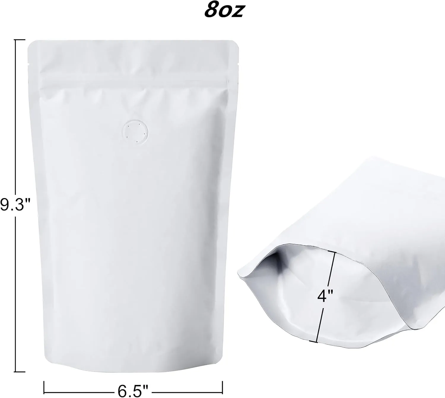8 Ounce 50 Pieces White Kraft Coffee Bags with Ziplock - High Barrier Natural Kraft Paper Stand up Coffee Pouches with One Way Degassing Valve & Zipper (50, 8oz/0.5lb/250gram)