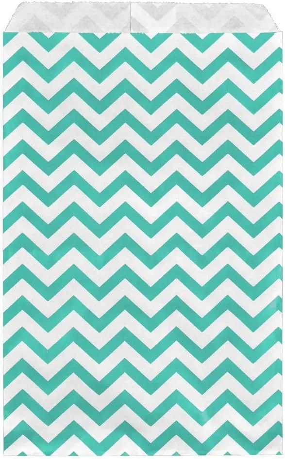 888 Display - 200 pcs of 6" x 9" Teal Green Chevron Paper Gift Bags Shopping Sales Flat Bags