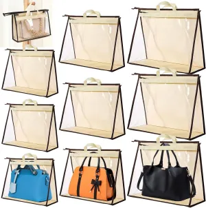 9 Pack Dust Bags for Handbags,Clear Purse Storage Organizer for Closet,3 Sizes Transparent Handbag Storage,Purse Protector Storage Bag,Purse Cover Hanging Closet Organizer with Zipper Handles