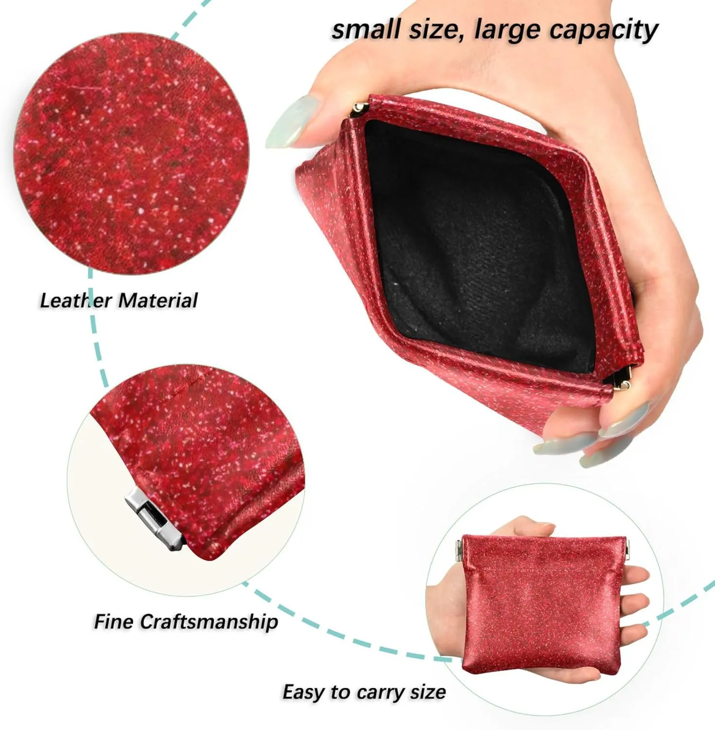 Abstract Paper Deep Red Foil Custom Women Cute Coin Purse Leather Cute Squeeze Change Purse for Women Girls