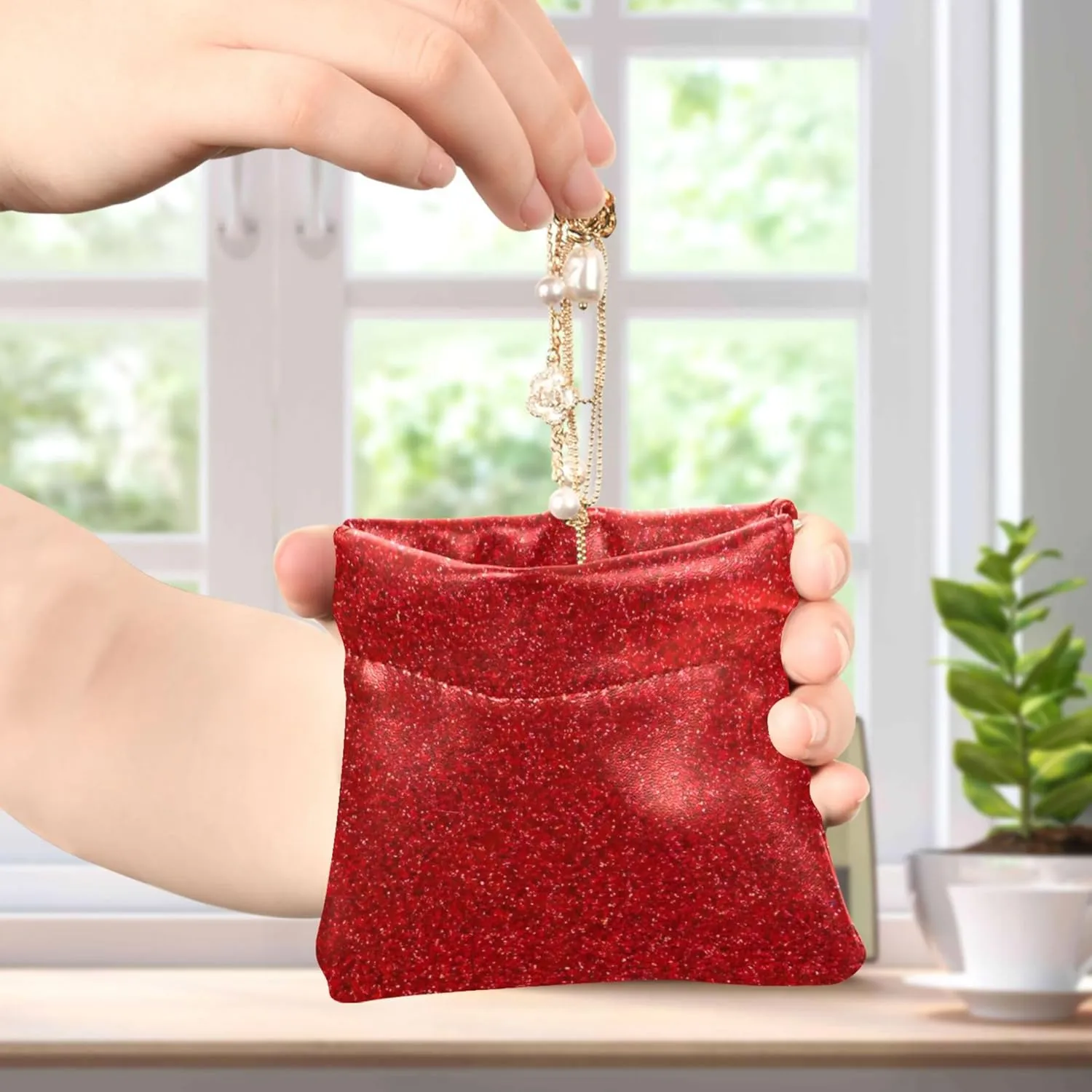 Abstract Paper Deep Red Foil Custom Women Cute Coin Purse Leather Cute Squeeze Change Purse for Women Girls