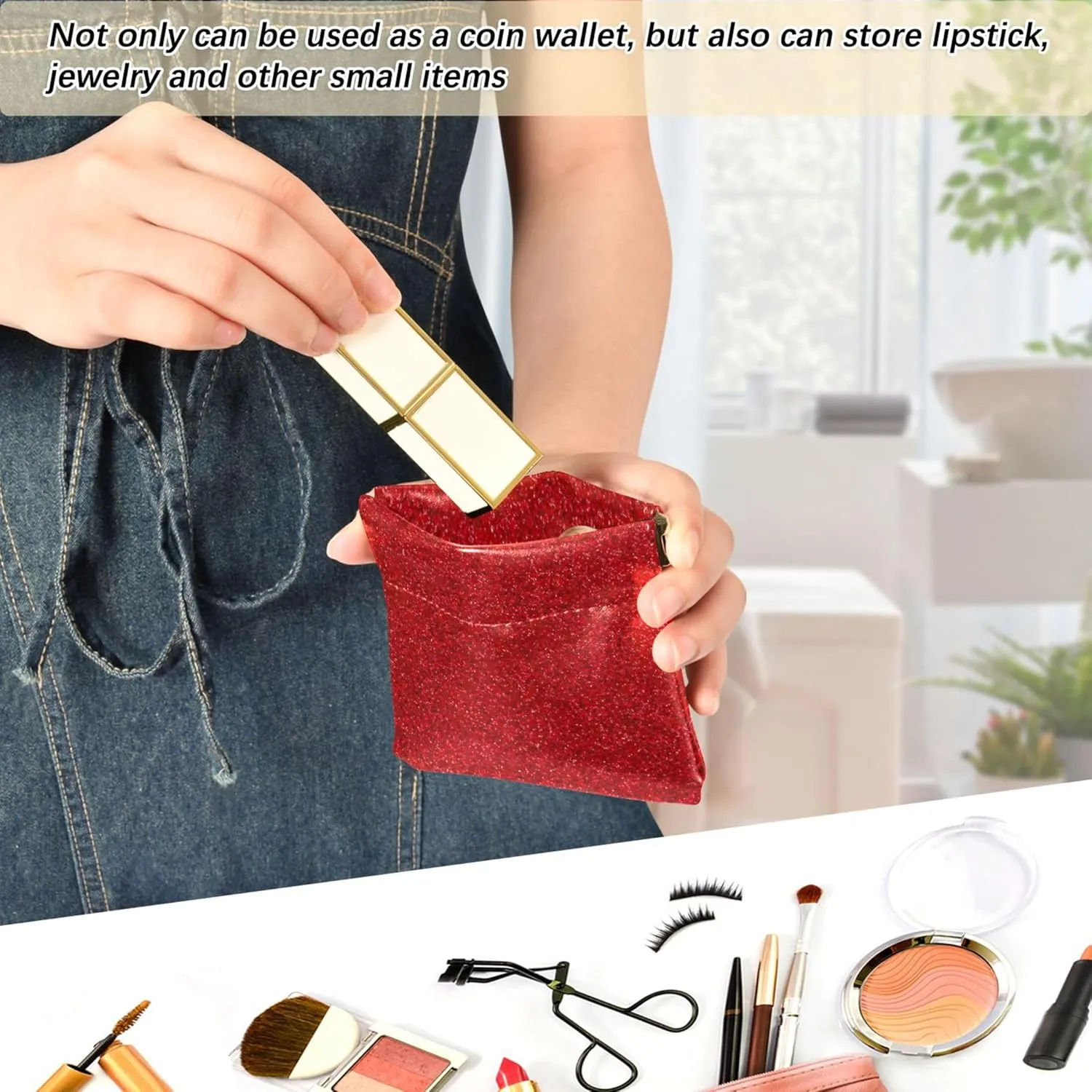 Abstract Paper Deep Red Foil Custom Women Cute Coin Purse Leather Cute Squeeze Change Purse for Women Girls