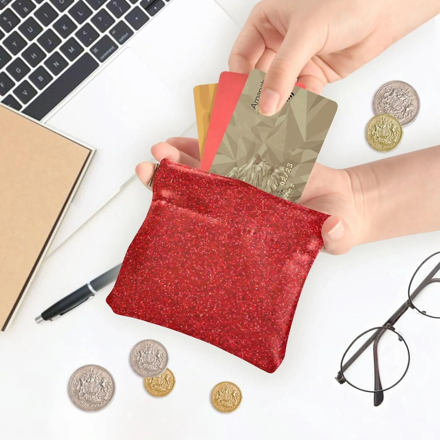 Abstract Paper Deep Red Foil Custom Women Cute Coin Purse Leather Cute Squeeze Change Purse for Women Girls