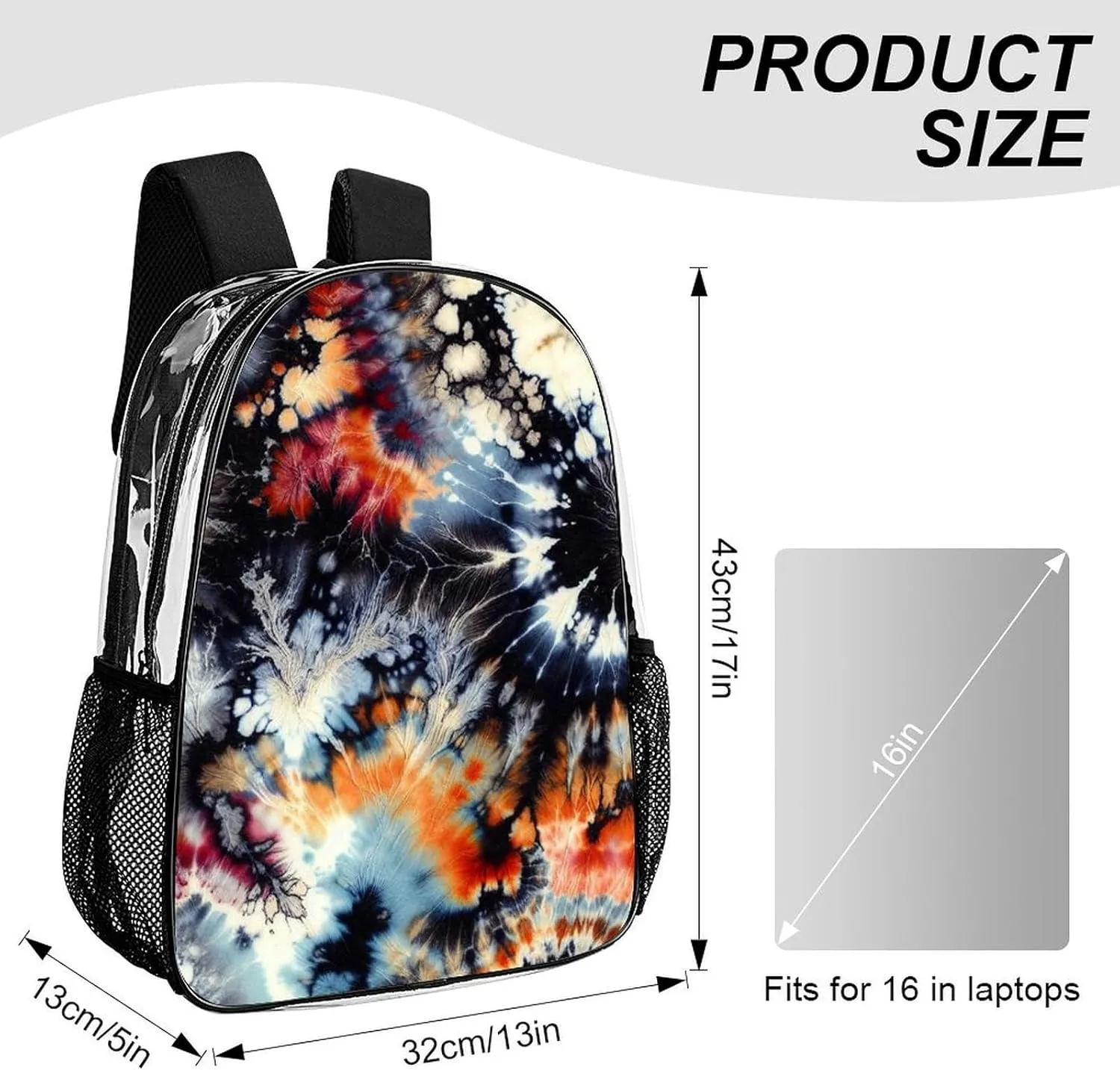 Acid Wash Heavy Duty Clear Backpack for Women Men Large Capacity Transparent See Through Bag for Concert Stadium Events with Waterproof PVC