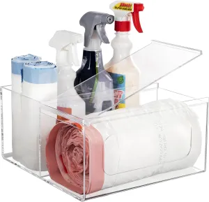 Acrylic Trash Bag Holder Dispenser Kitchen and Bathroom Organizers and Storage - Large Garbage Bag Dispenser Under Sink - Clear Laundry Room Organization with Lid