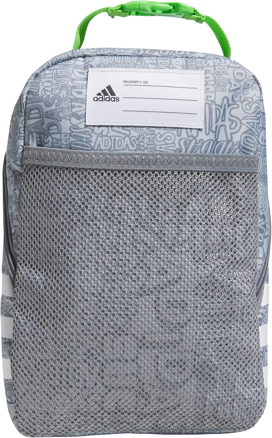 adidas Santiago Bag Cooler, Insulated Food Container, Adult Lunch Boxes for Women and Men with Mesh Pocket, Adi Font Madness Stone Grey/Grey/Lucid Lime Green/3.0, One Size
