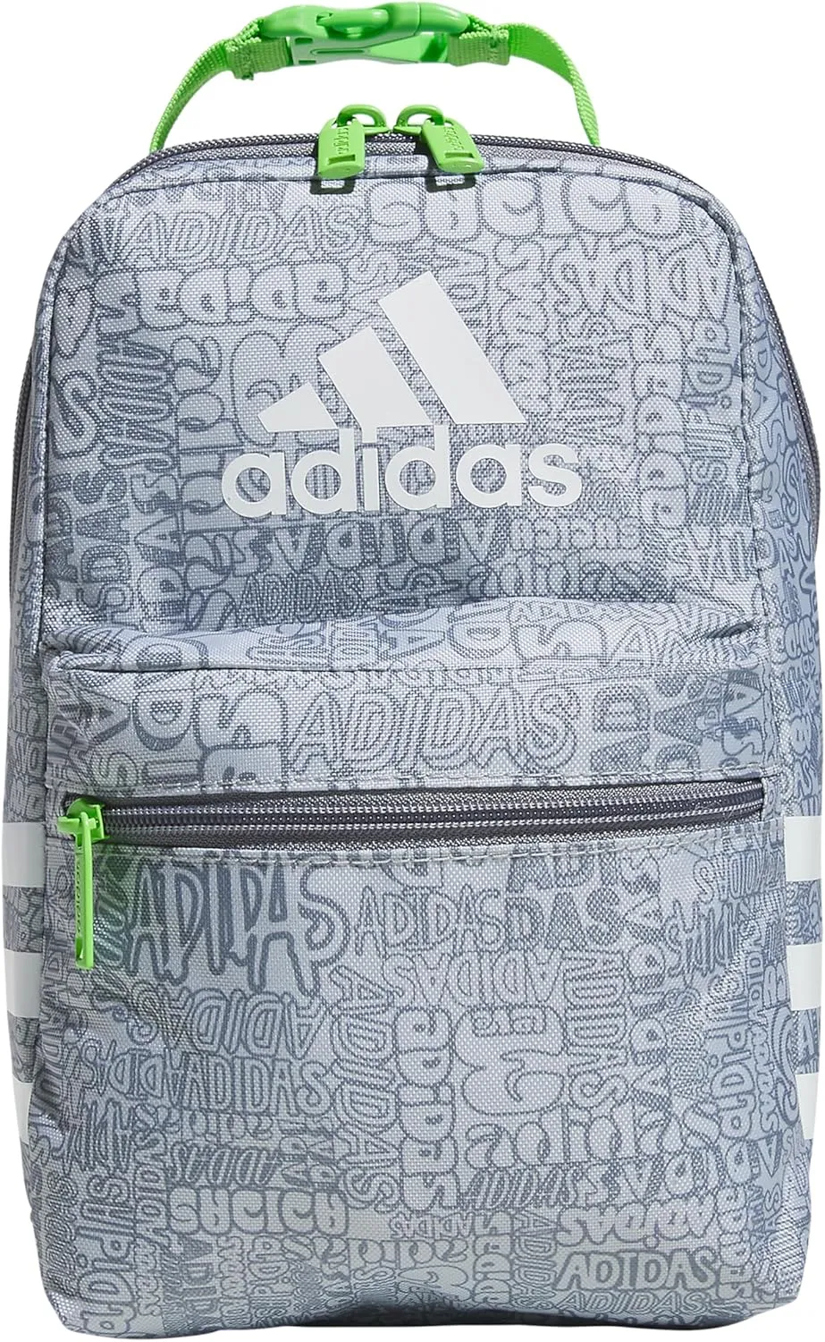 adidas Santiago Bag Cooler, Insulated Food Container, Adult Lunch Boxes for Women and Men with Mesh Pocket, Adi Font Madness Stone Grey/Grey/Lucid Lime Green/3.0, One Size