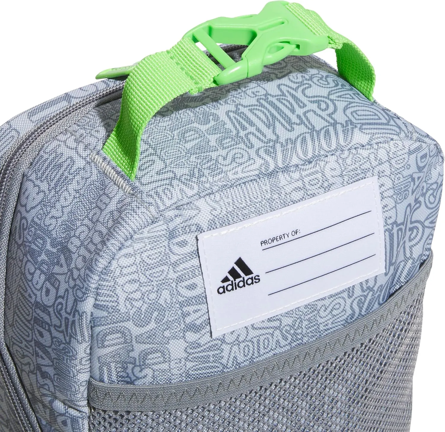 adidas Santiago Bag Cooler, Insulated Food Container, Adult Lunch Boxes for Women and Men with Mesh Pocket, Adi Font Madness Stone Grey/Grey/Lucid Lime Green/3.0, One Size