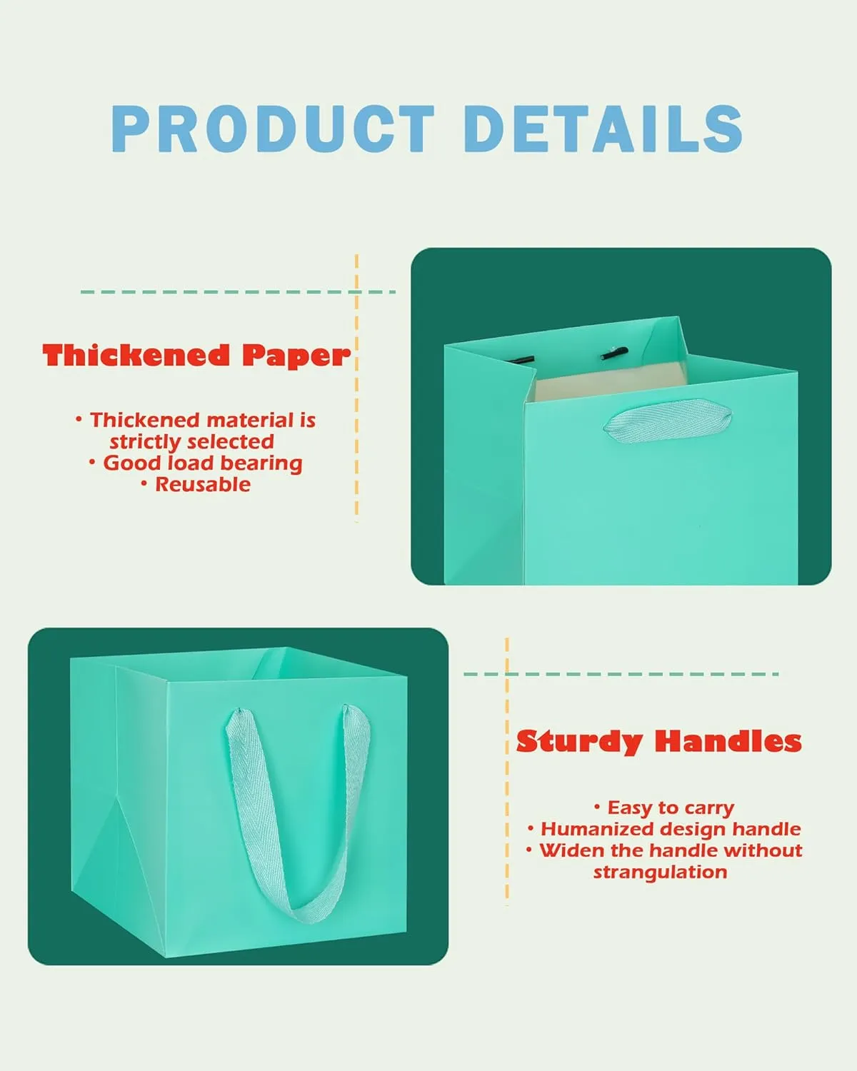 ADIDO EVA 10Pcs Square Gift Bags with Tissue Paper Small Teal Blue Square Gift Bags with Handles for Party Favor (8x8x8 In, Teal Blue)