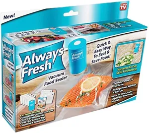 AFFS-TV, Vacuum Food Sealer with 6 Reusable Bags, 2 x 2 x 3.5 in, Blue