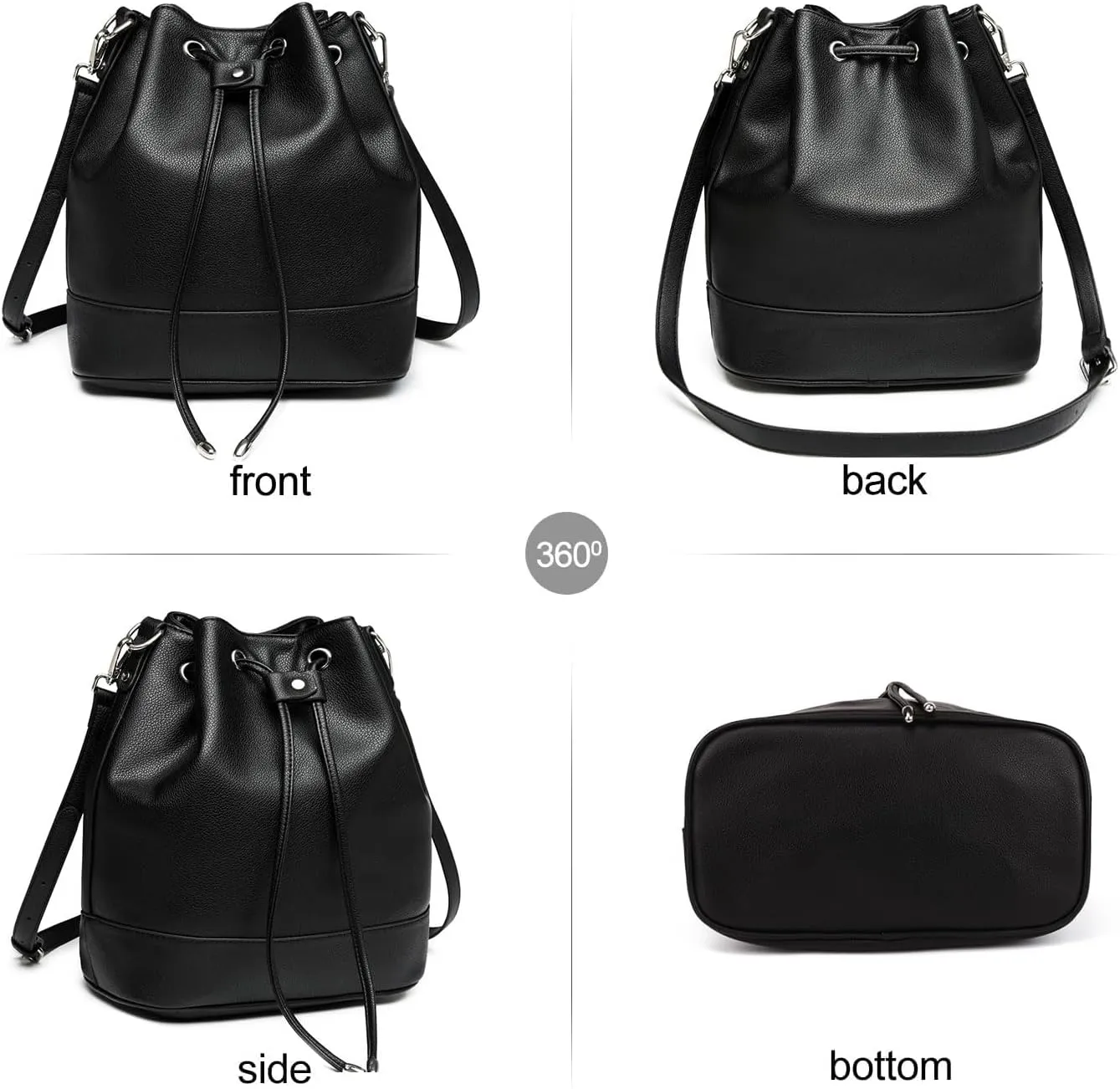 AFKOMST Leather Bucket Bags and Drawstring Crossbody Purse for Women Medium Tote and Hobo Handbags with 2 Shouder Straps