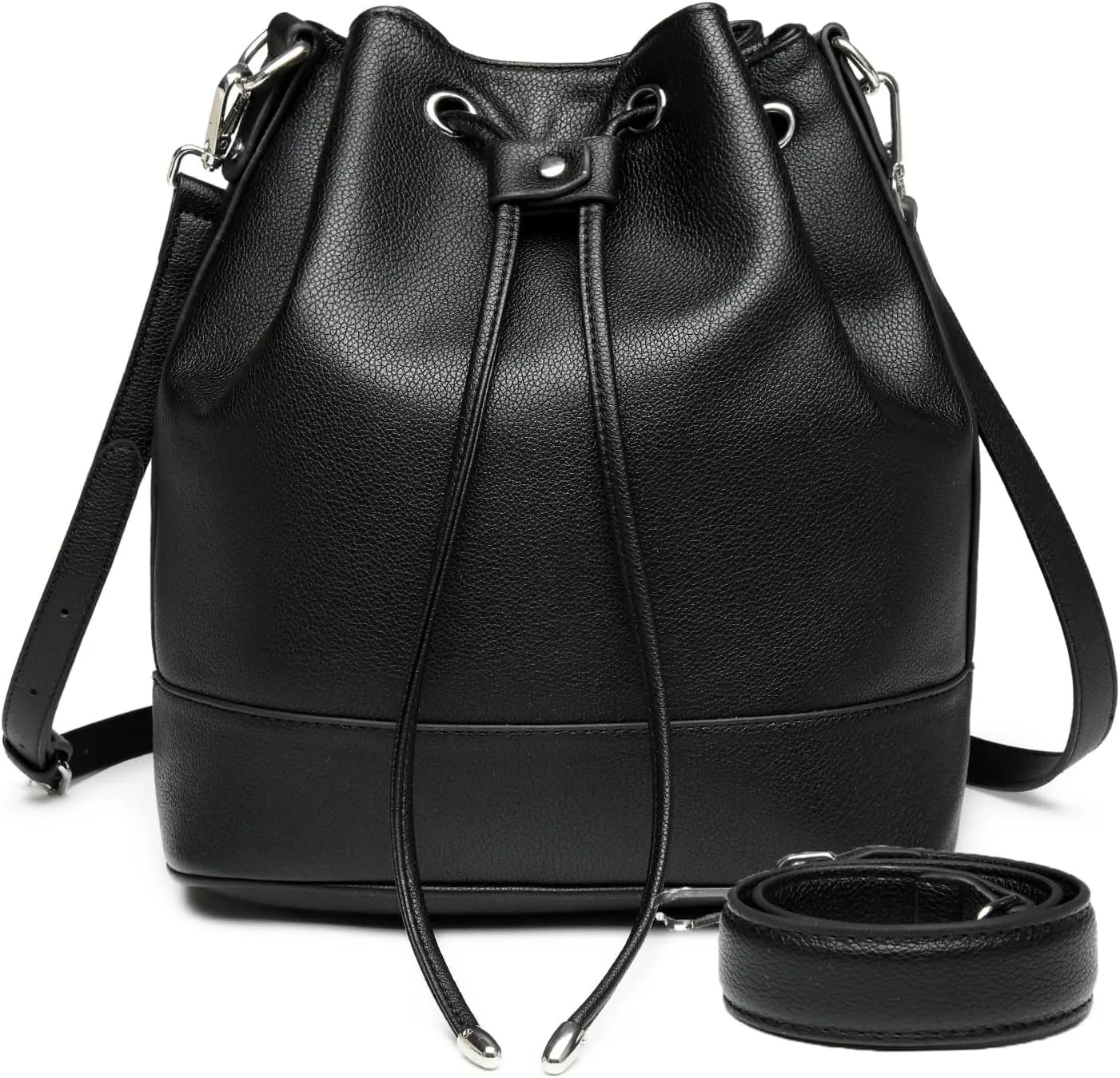 AFKOMST Leather Bucket Bags and Drawstring Crossbody Purse for Women Medium Tote and Hobo Handbags with 2 Shouder Straps