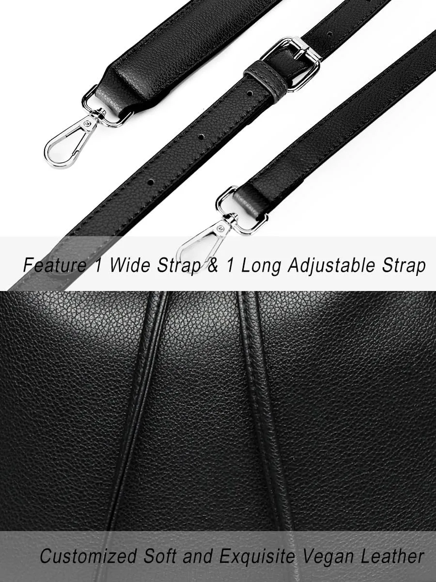 AFKOMST Leather Bucket Bags and Drawstring Crossbody Purse for Women Medium Tote and Hobo Handbags with 2 Shouder Straps