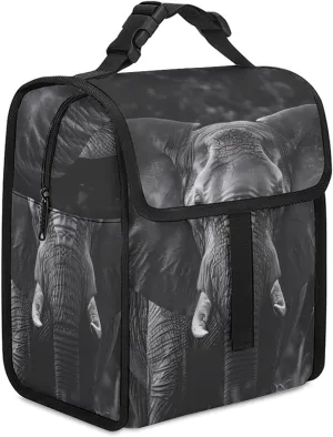 African Elephant Black And White Insulated Lunch Cooler Bag Waterproof Lunch Box for Work Picnic Or Travel