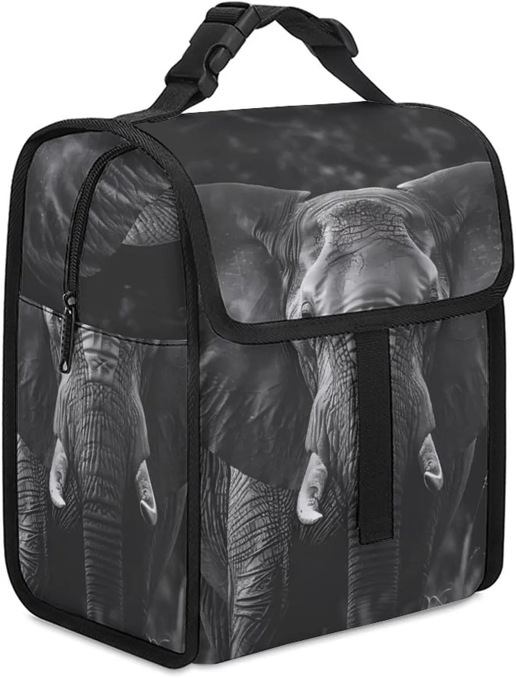African Elephant Black And White Insulated Lunch Cooler Bag Waterproof Lunch Box for Work Picnic Or Travel