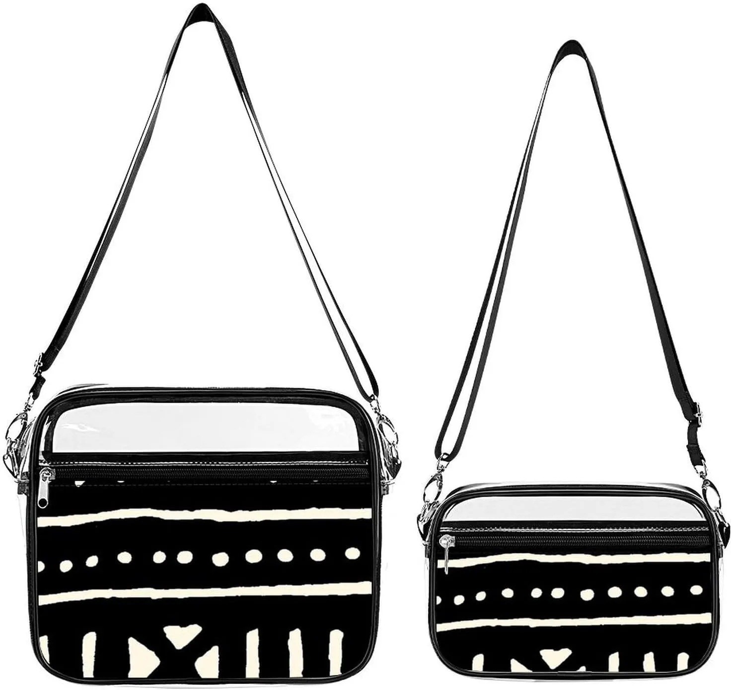 African Mud Cloth Black And White Transparent Cross Bag Two-piece Set