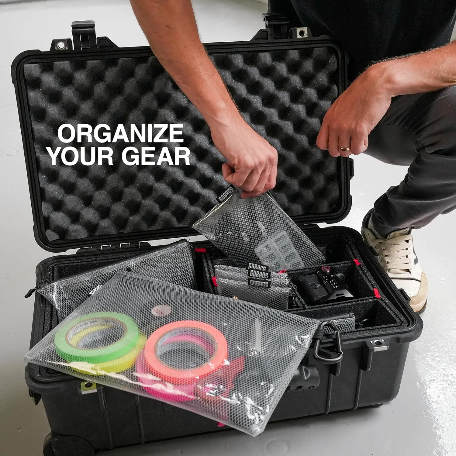 Air Production Zipper Bags - Muti-sized Electronics & Camera Accessories Bag - Cable organizer, Gear Accessory Pouch, Travel Camera Essentials, (Clear, 4 pack)