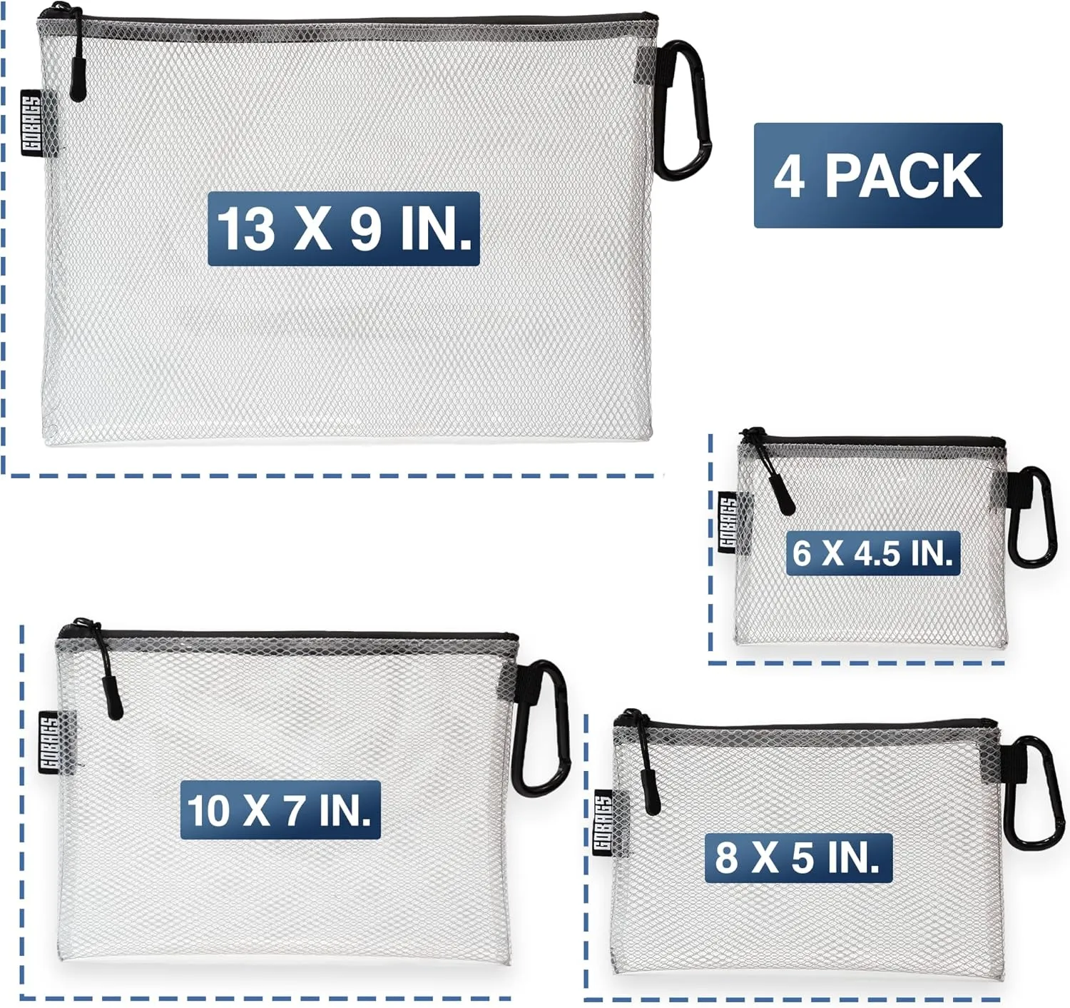 Air Production Zipper Bags - Muti-sized Electronics & Camera Accessories Bag - Cable organizer, Gear Accessory Pouch, Travel Camera Essentials, (Clear, 4 pack)