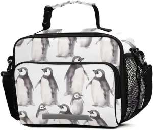 ALAZA Baby Emperor Penguin Black Lunch Box for Girls Kids Insulated Lunch Bag Boys Lunchbox Reusable Cooler Tote Freezable Shoulder Strap for School Picnic