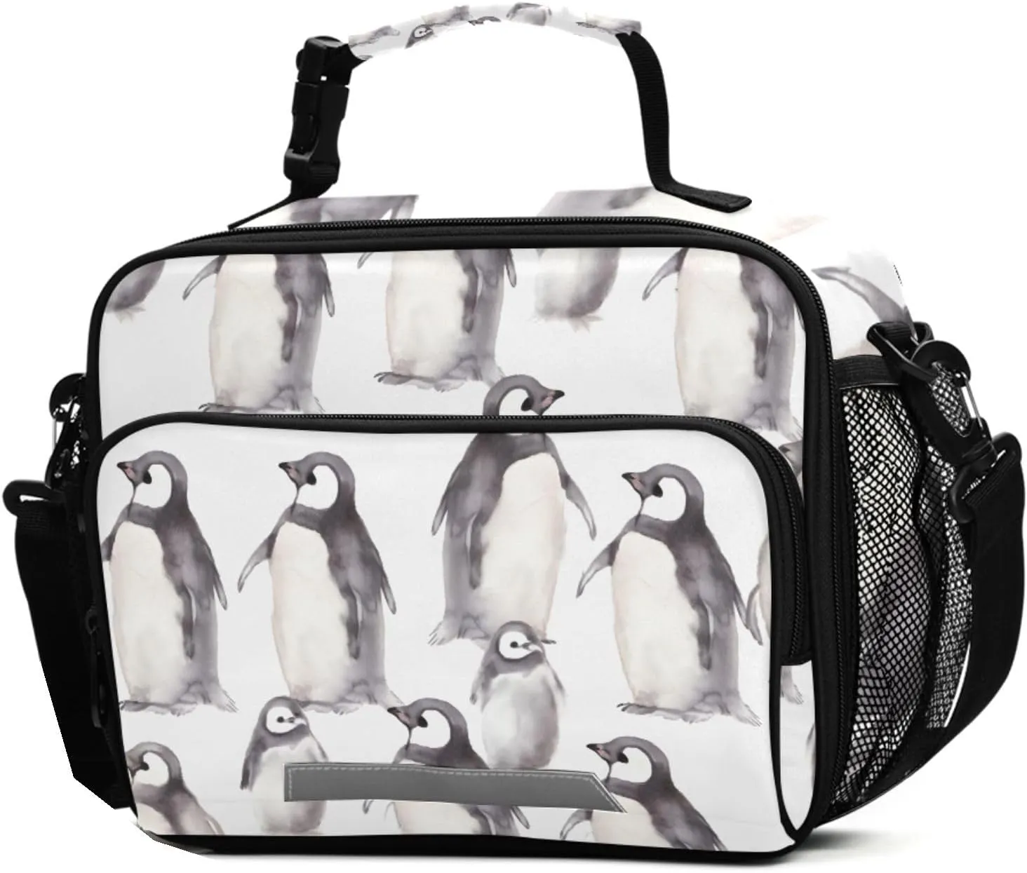ALAZA Baby Emperor Penguin Black Lunch Box for Girls Kids Insulated Lunch Bag Boys Lunchbox Reusable Cooler Tote Freezable Shoulder Strap for School Picnic