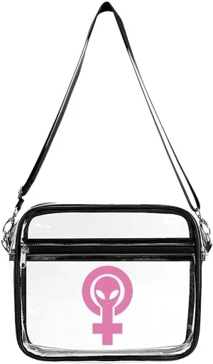 Alien Feminist Symbol Large Crossbody Bag Clear Stadium Bag Anti-Theft Side Shoulder Bags Messenger Bag with 2 Compartments